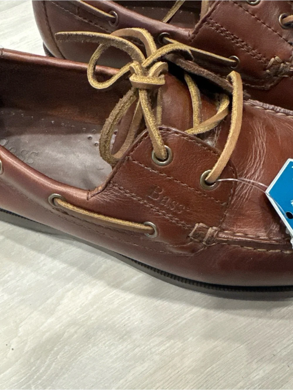 Bass Men's Dark Brown Leather Boat Shoes with Tan Laces 1617-200